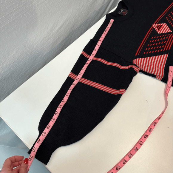 Vintage 80s Demetre Mens M Ski Sweater Wool Black Red Diamond Retro Preppy - Picture 7 of 12